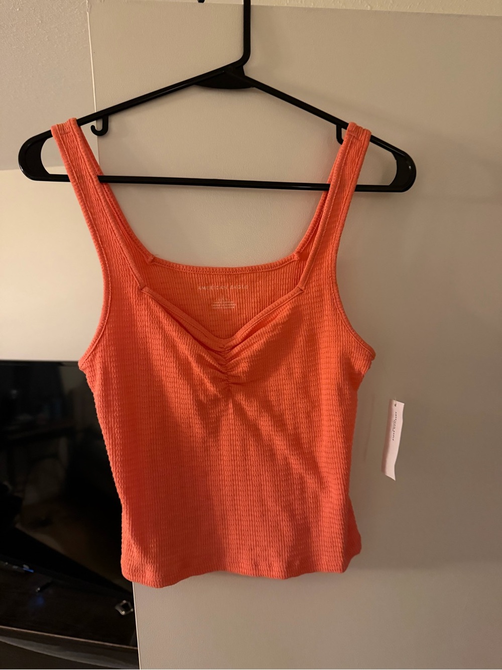 American Eagle Outfitters Ruched Ribbed Tank Top - Coral Orange